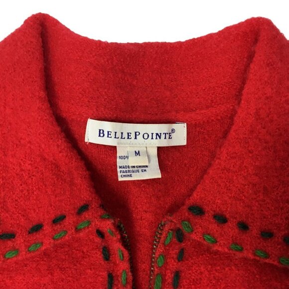 Belle Pointe Wool Jacket Women's M Red Embroidered Trees Christmas BellePointe - Picture 7 of 9